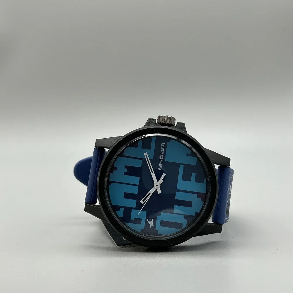 Fastrack Mens Watch 46mm Game Over Blue Dial Black Case Silicone 68012PP02